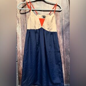 Sparkle & Fade Beige and Navy Dress with Coral Accents